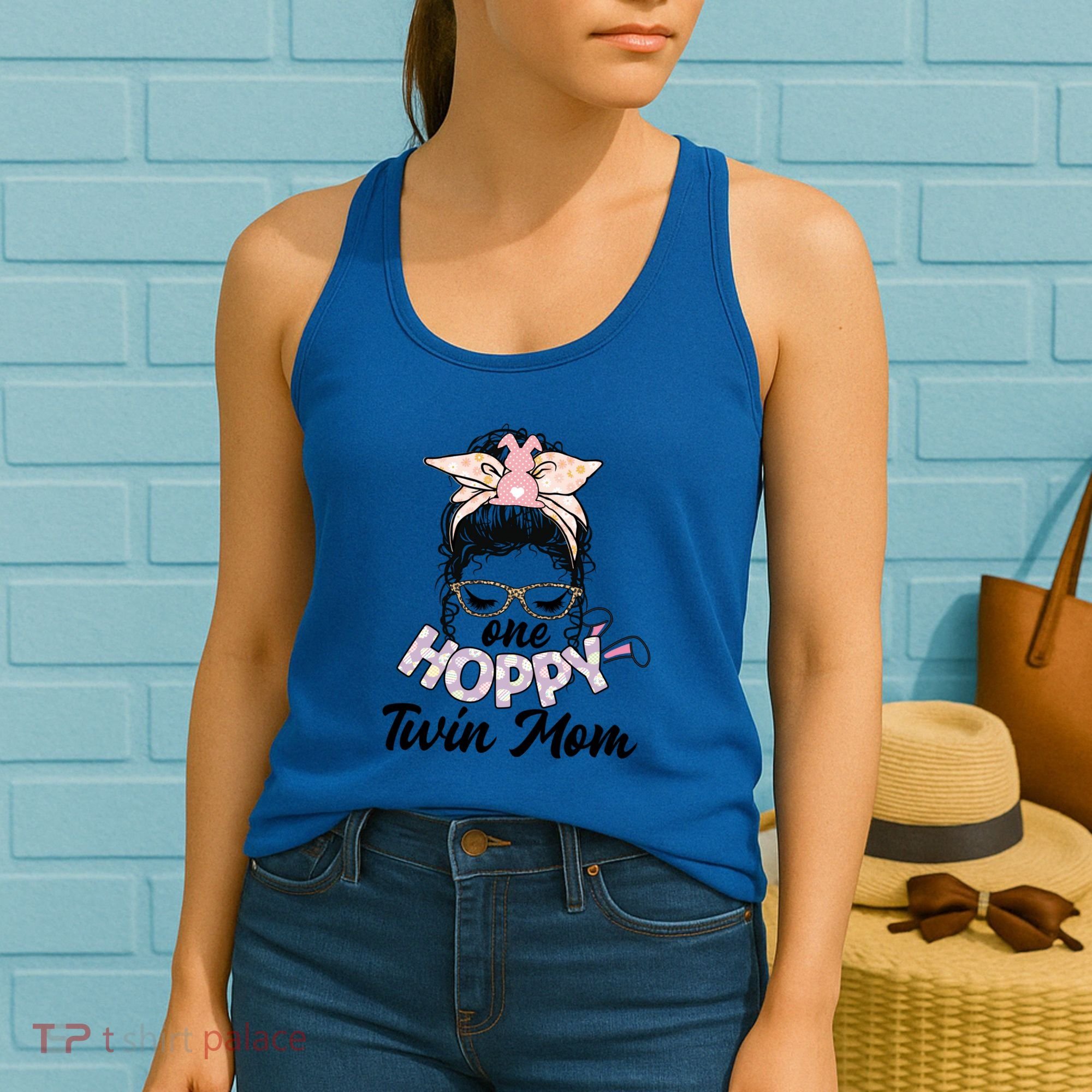 Easter Messy Bun One Hoppy Twin Mom Bunny Mom Easter Cool Gift Women's Tank Top