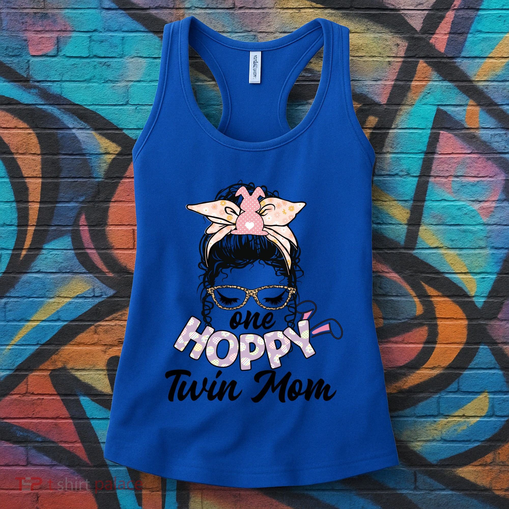 Easter Messy Bun One Hoppy Twin Mom Bunny Mom Easter Cool Gift Women's Tank Top