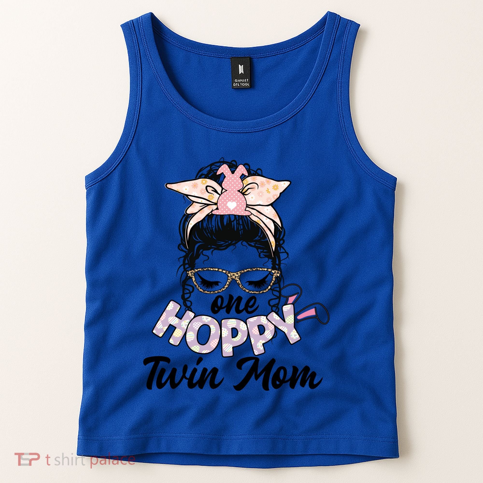 Easter Messy Bun One Hoppy Twin Mom Bunny Mom Easter Cool Gift Tank Top