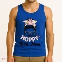 Easter Messy Bun One Hoppy Twin Mom Bunny Mom Easter Cool Gift Tank Top thumb 3