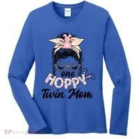 Easter Messy Bun One Hoppy Twin Mom Bunny Mom Easter Cool Gift Women's Long Sleeve Shirt thumb 0