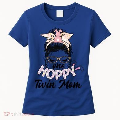 Easter Messy Bun One Hoppy Twin Mom Bunny Mom Easter Cool Gift Women's T-Shirt