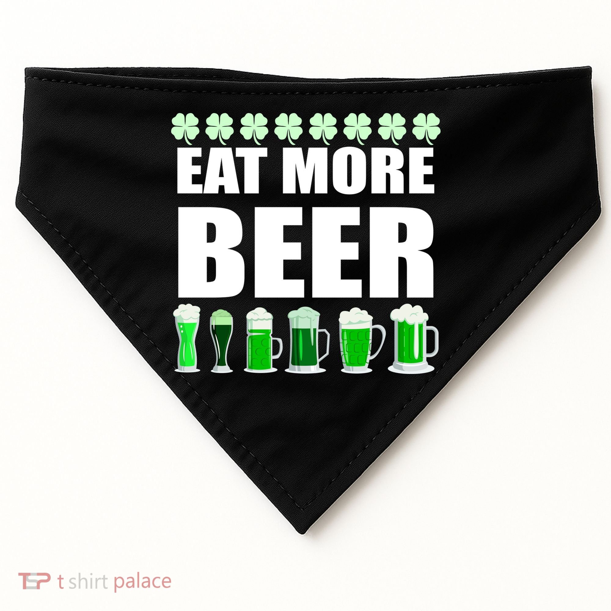 Eat More Beer St. Patrick's Day Irish Clover Green Beer USA-Made Doggie Bandana
