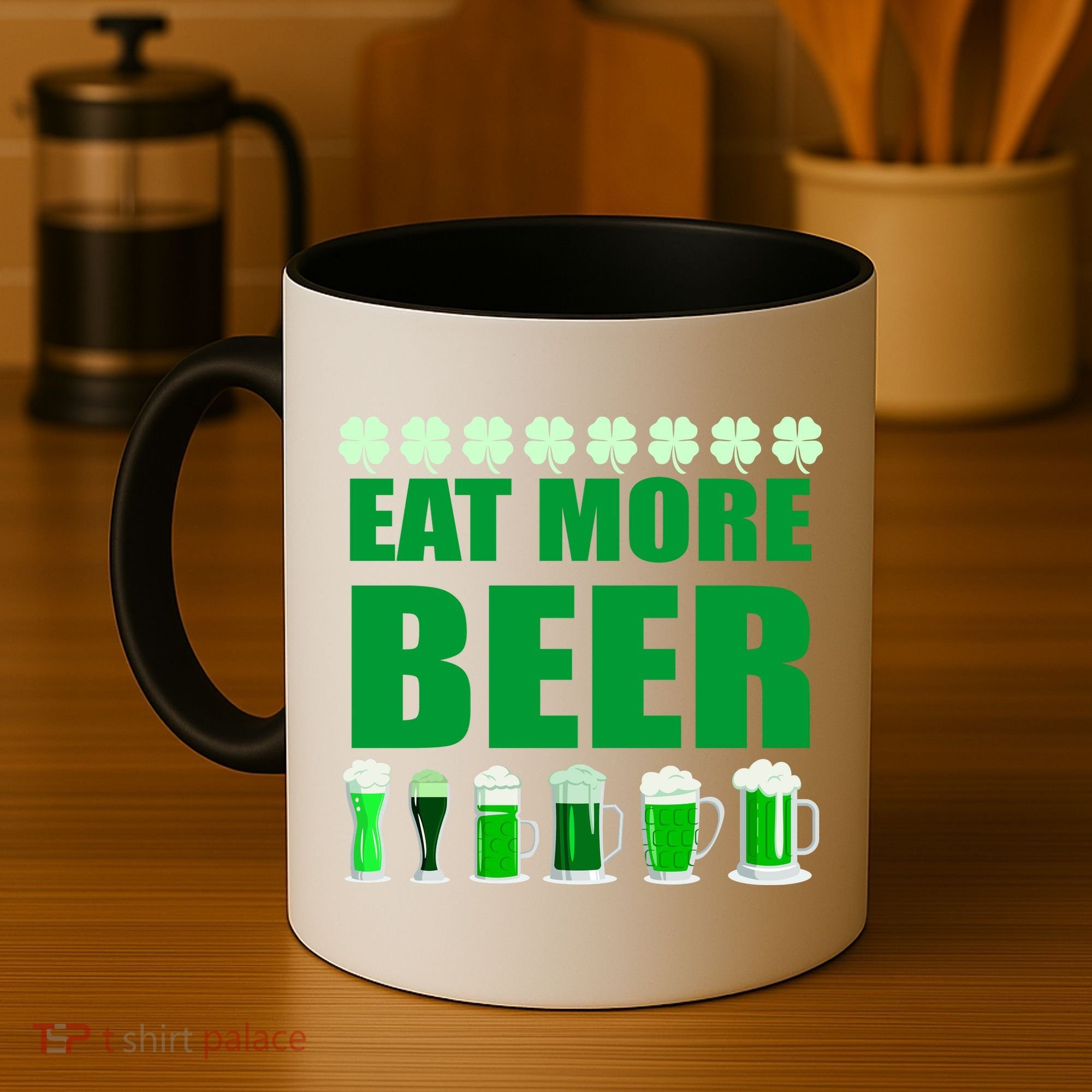 Eat More Beer St. Patrick's Day Irish Clover Green Beer Coffee Mug