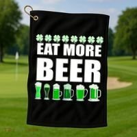 Eat More Beer St. Patrick's Day Irish Clover Green Beer Golf Towel thumb 1