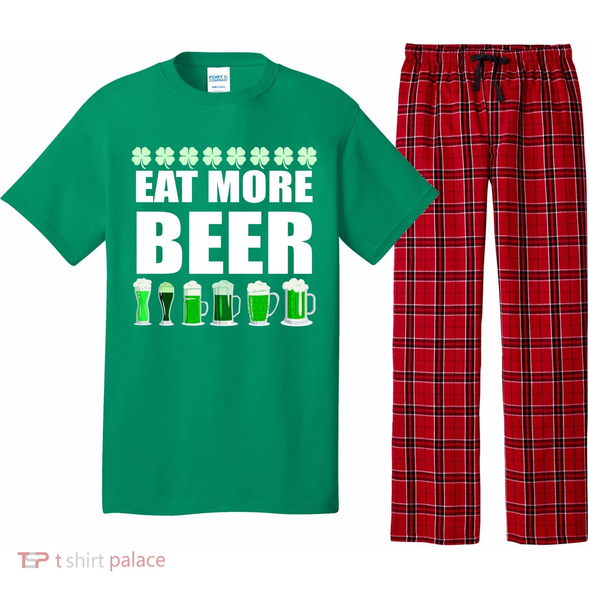 Eat More Beer St. Patrick's Day Irish Clover Green Beer Pajama Set