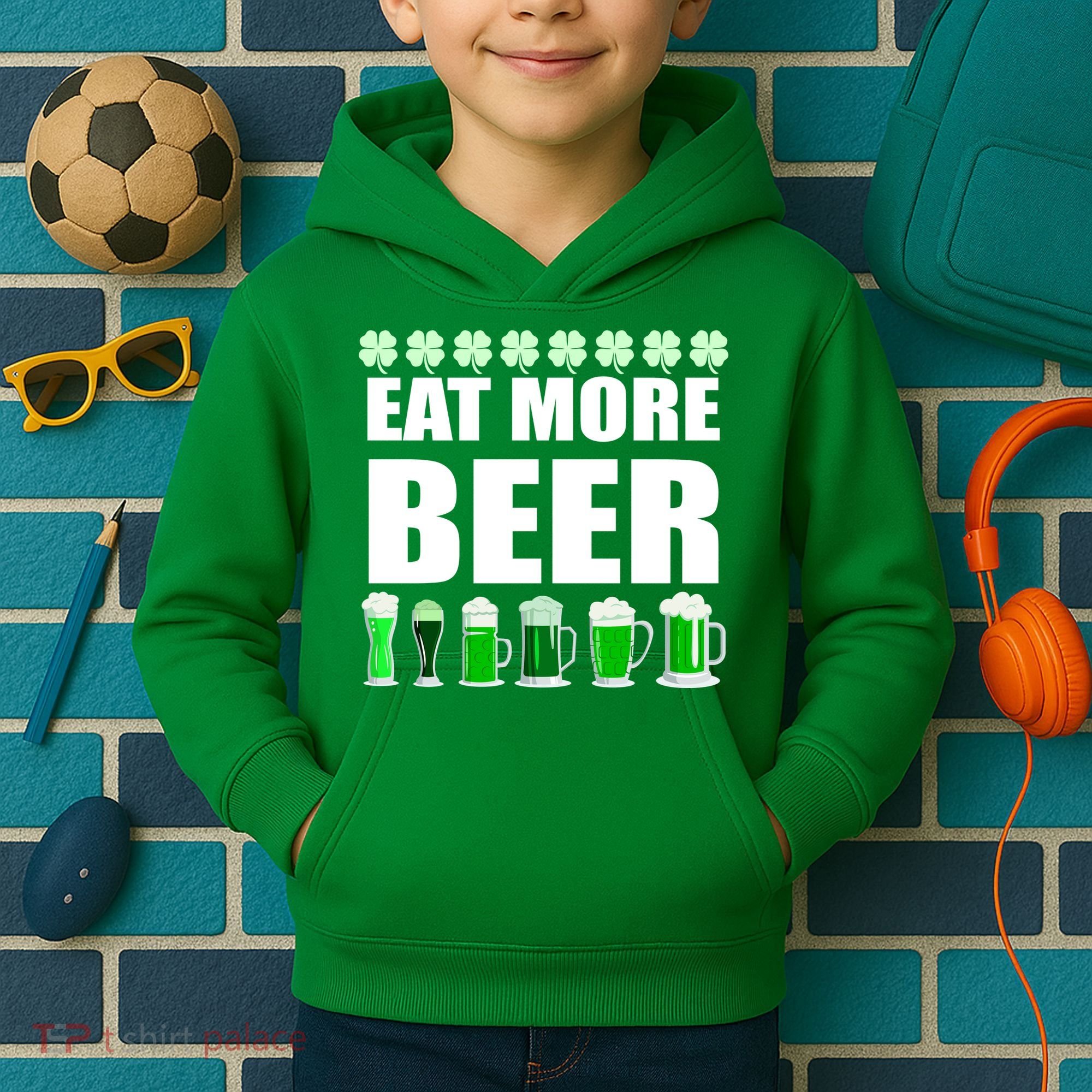 Eat More Beer St. Patrick's Day Irish Clover Green Beer Kids Hoodie