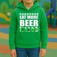 Eat More Beer St. Patrick's Day Irish Clover Green Beer Kids Hoodie thumb 3
