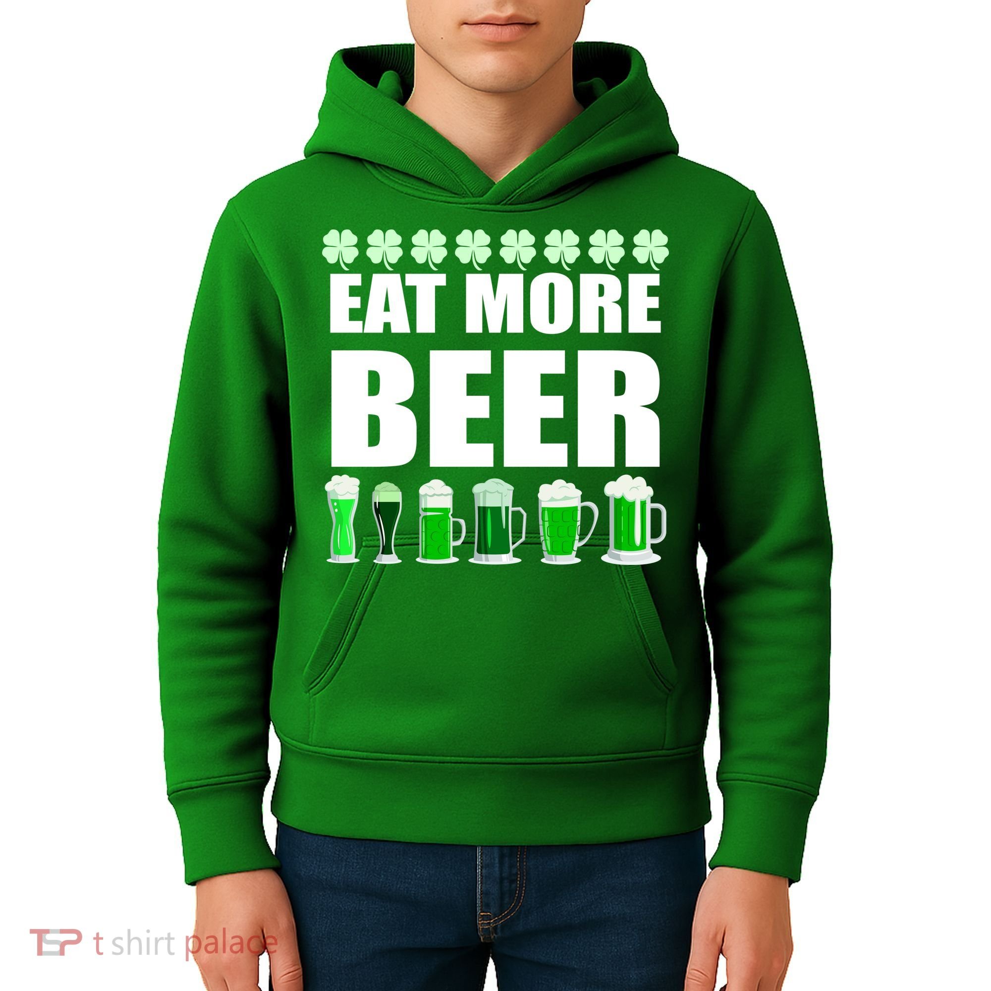 Eat More Beer St. Patrick's Day Irish Clover Green Beer Kids Hoodie