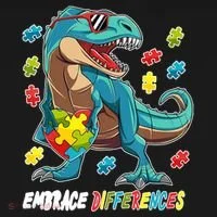 Embrace Differences Autism Awareness Dino Doggie Tank thumb 4