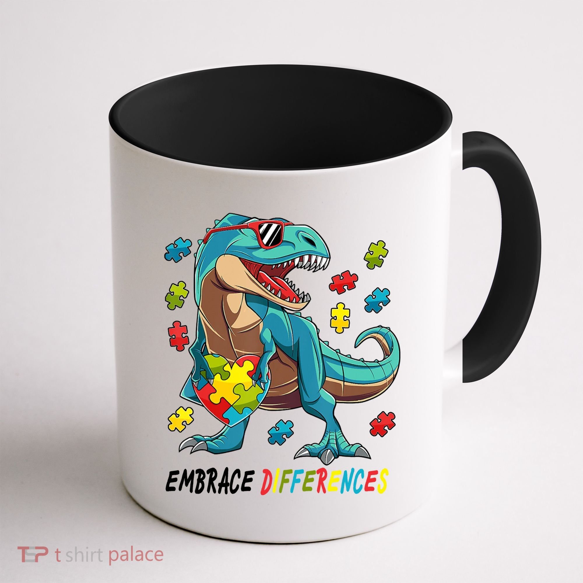Embrace Differences Autism Awareness Dino Coffee Mug