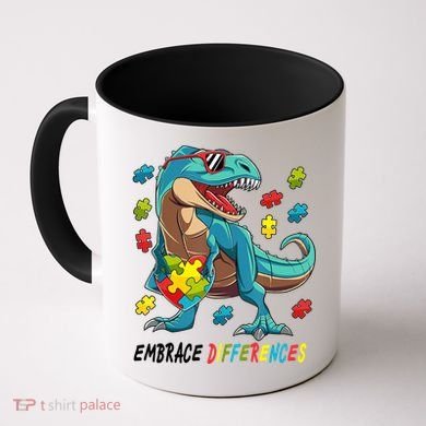 Embrace Differences Autism Awareness Dino Coffee Mug