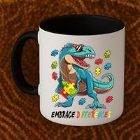 Embrace Differences Autism Awareness Dino Coffee Mug thumb 2