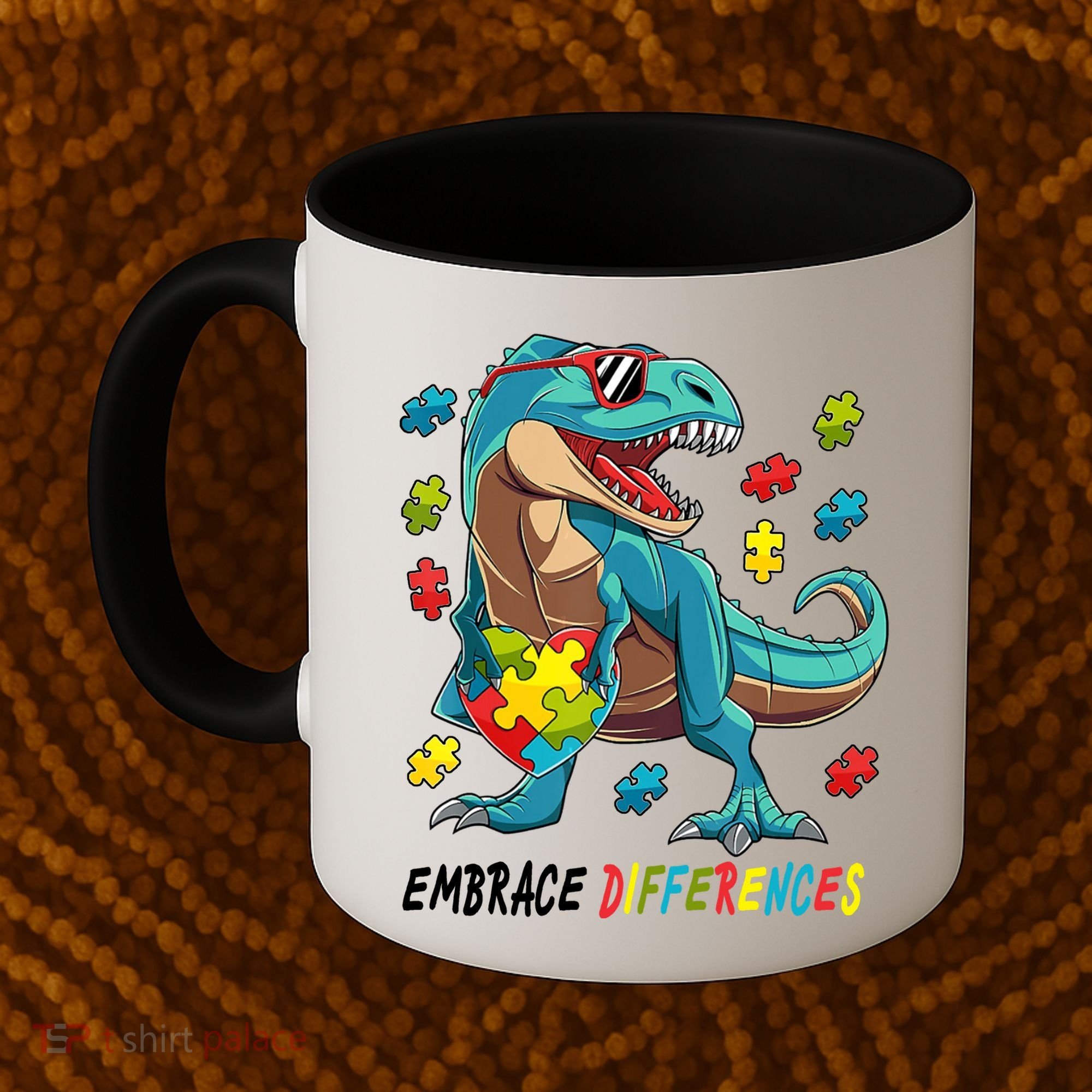 Embrace Differences Autism Awareness Dino Coffee Mug