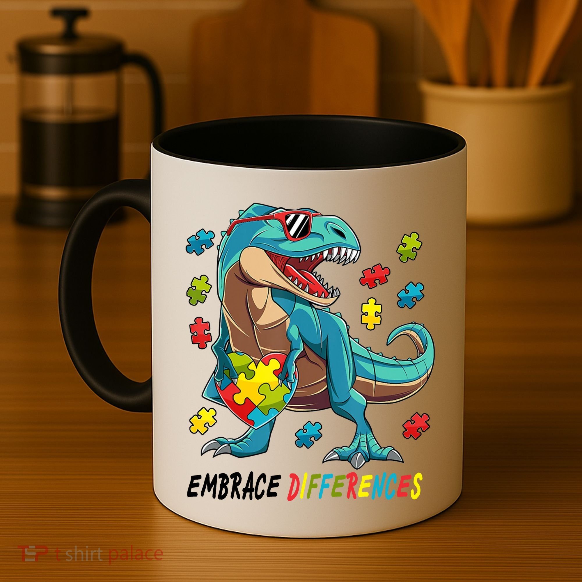 Embrace Differences Autism Awareness Dino Coffee Mug