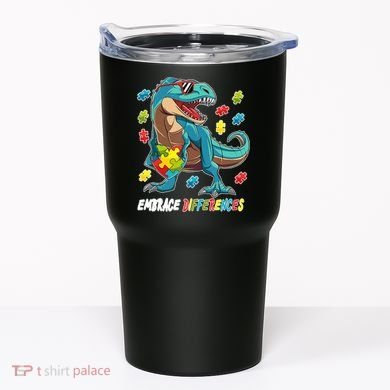 Embrace Differences Autism Awareness Dino Tumbler