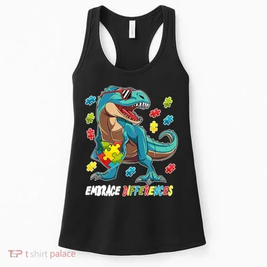 Embrace Differences Autism Awareness Dino Women's Tank Top