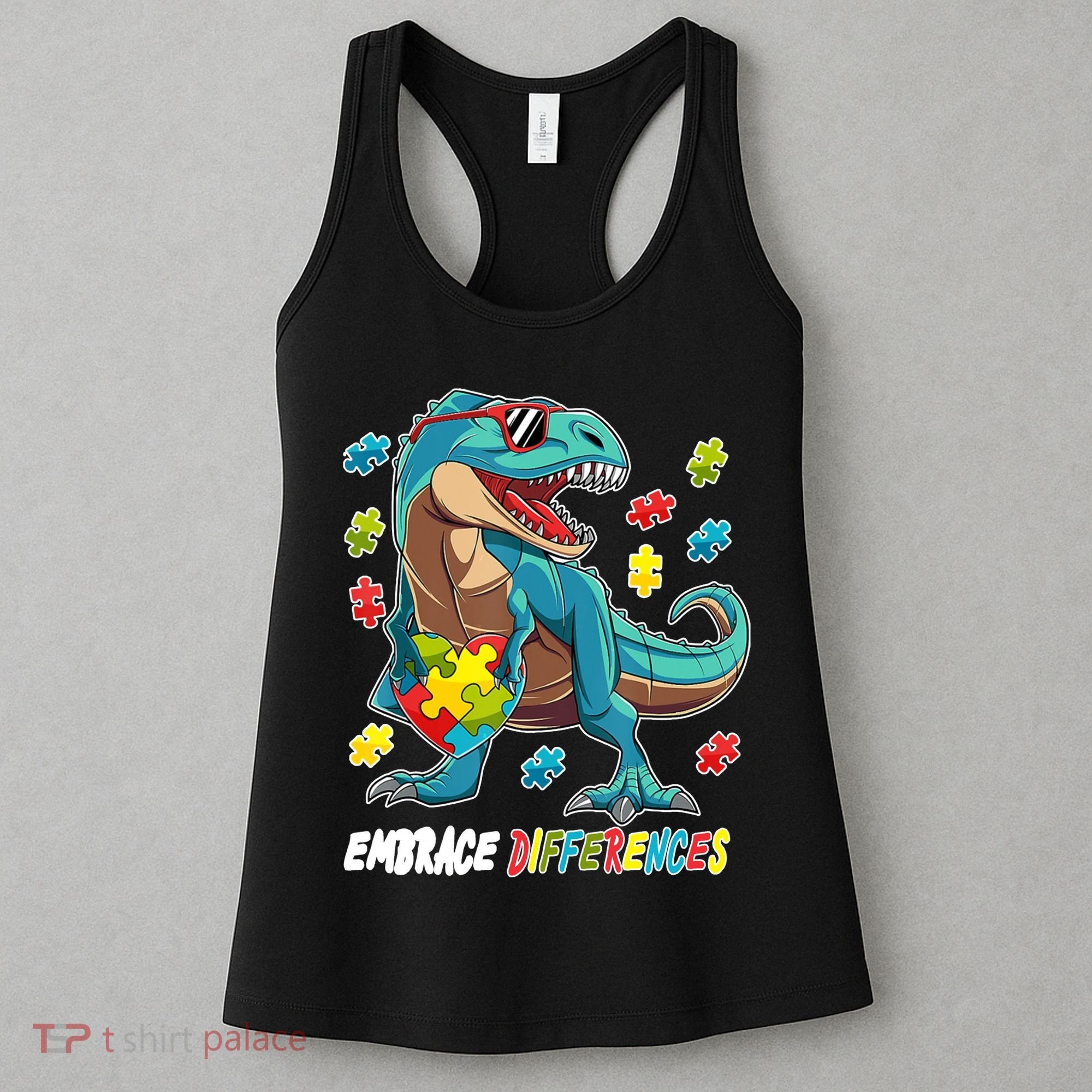 Embrace Differences Autism Awareness Dino Women's Tank Top