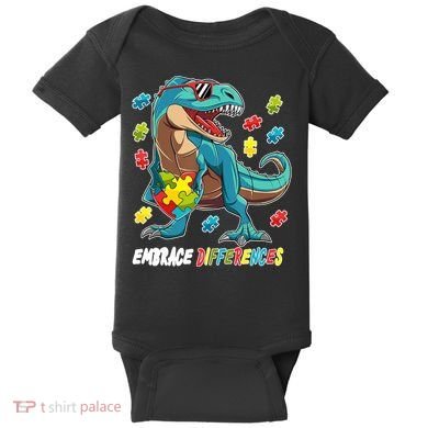 Embrace Differences Autism Awareness Dino Baby Bodysuit