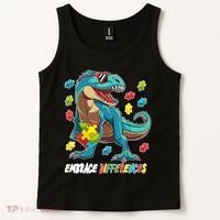 Embrace Differences Autism Awareness Dino Tank Top thumb 2