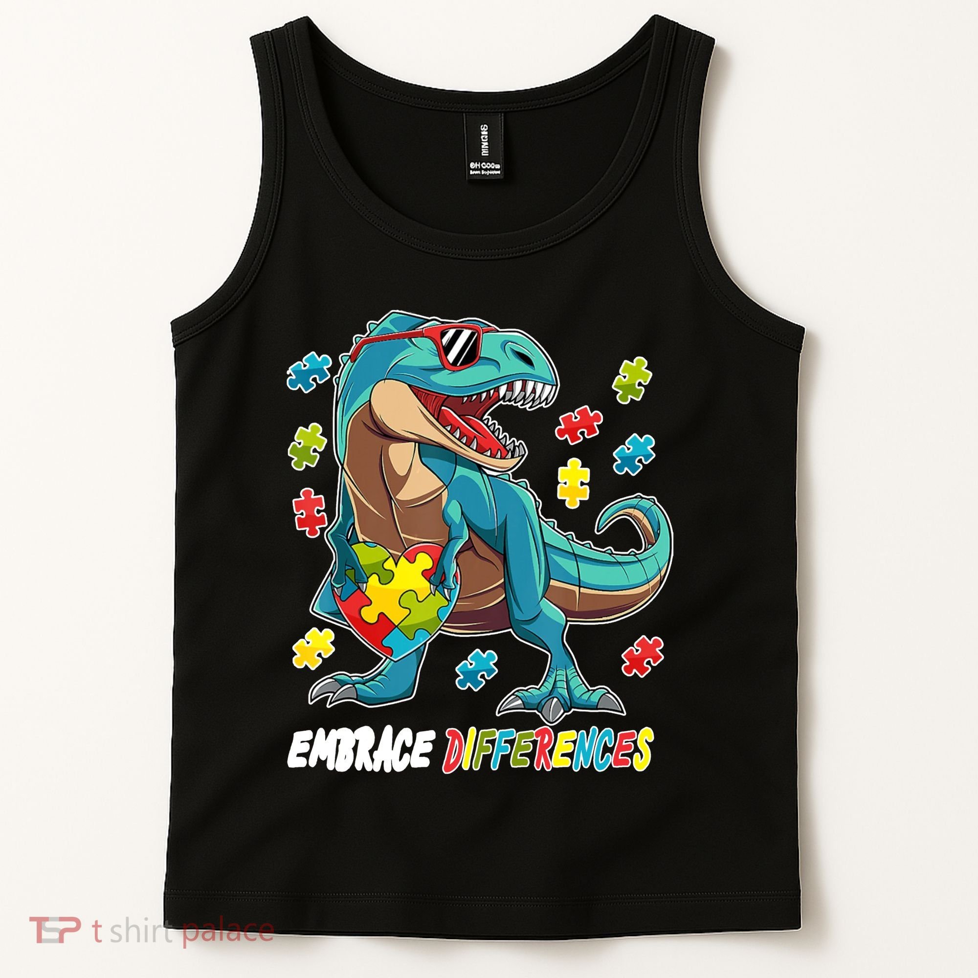 Embrace Differences Autism Awareness Dino Tank Top