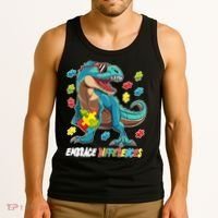 Embrace Differences Autism Awareness Dino Tank Top thumb 3
