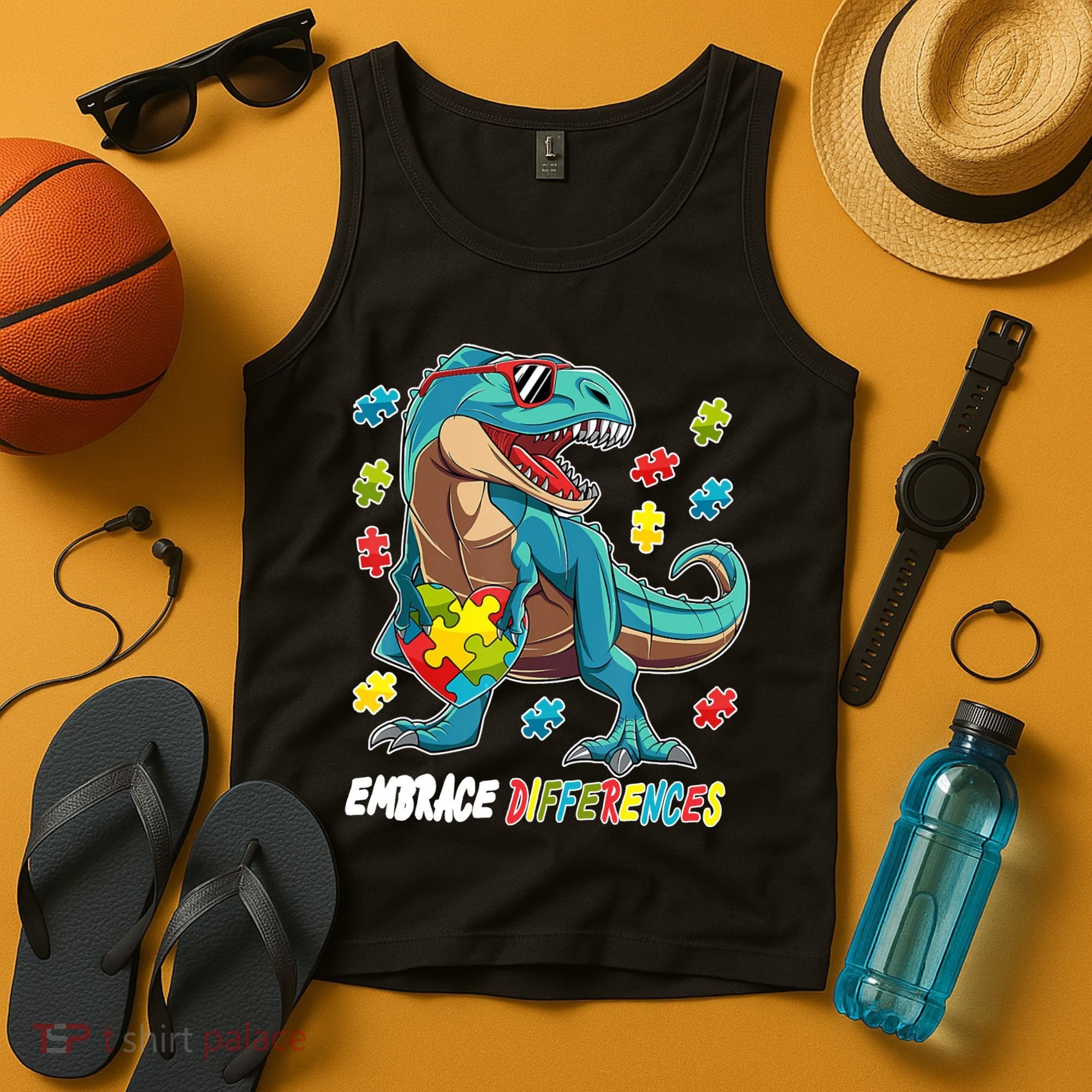 Embrace Differences Autism Awareness Dino Tank Top