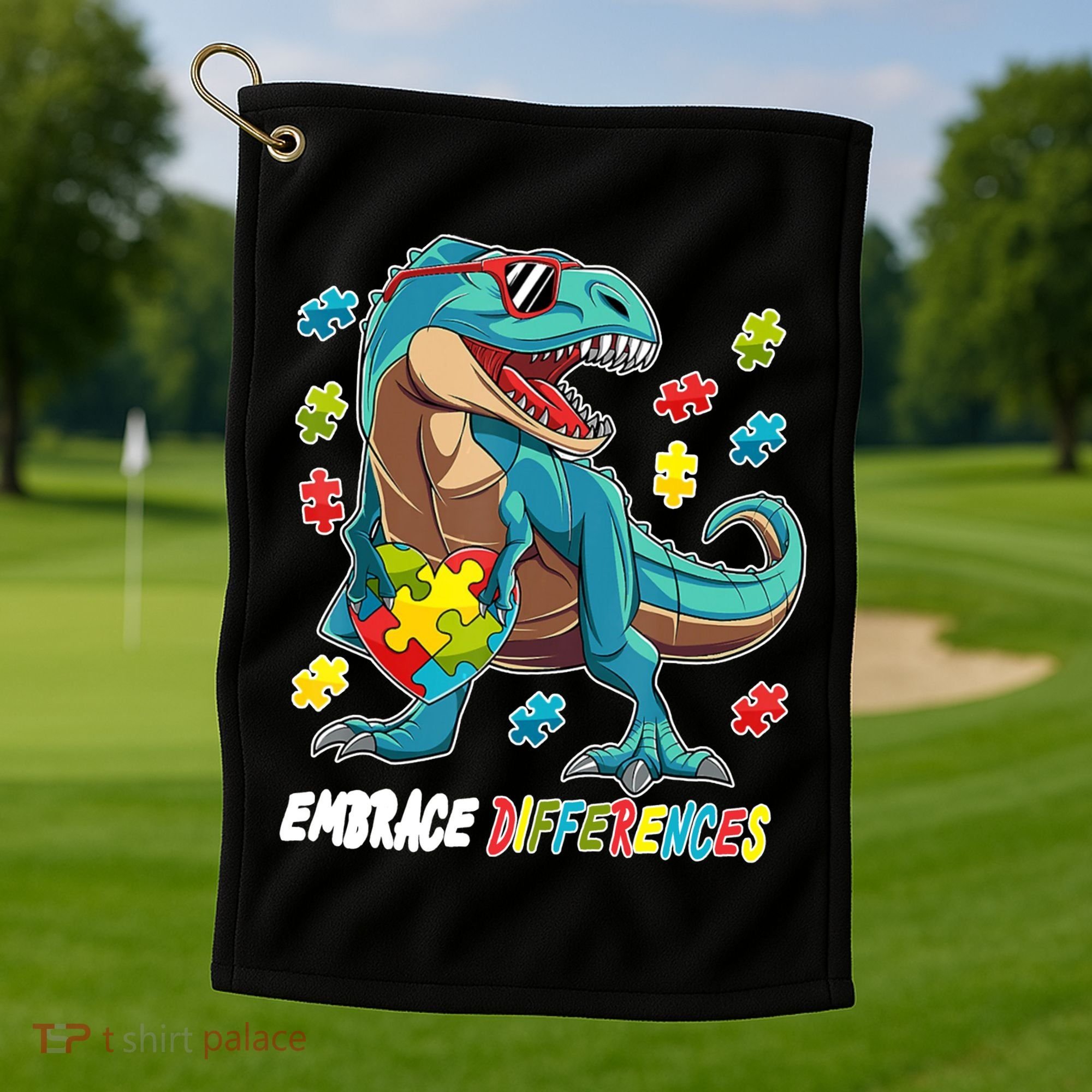 Embrace Differences Autism Awareness Dino Golf Towel