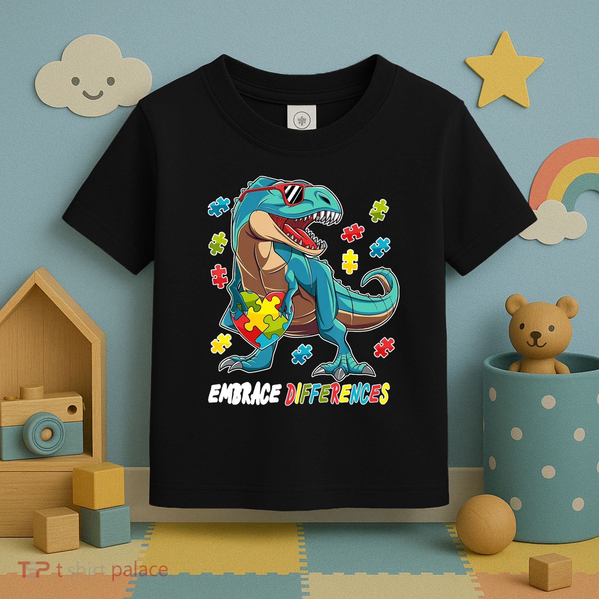 Embrace Differences Autism Awareness Dino Toddler T-Shirt