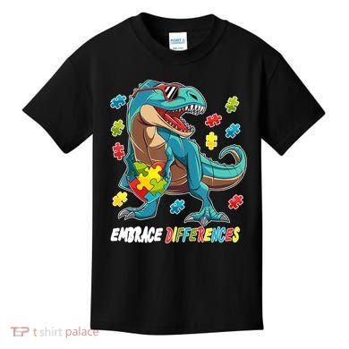 Embrace Differences Autism Awareness Dino Kids T-Shirt