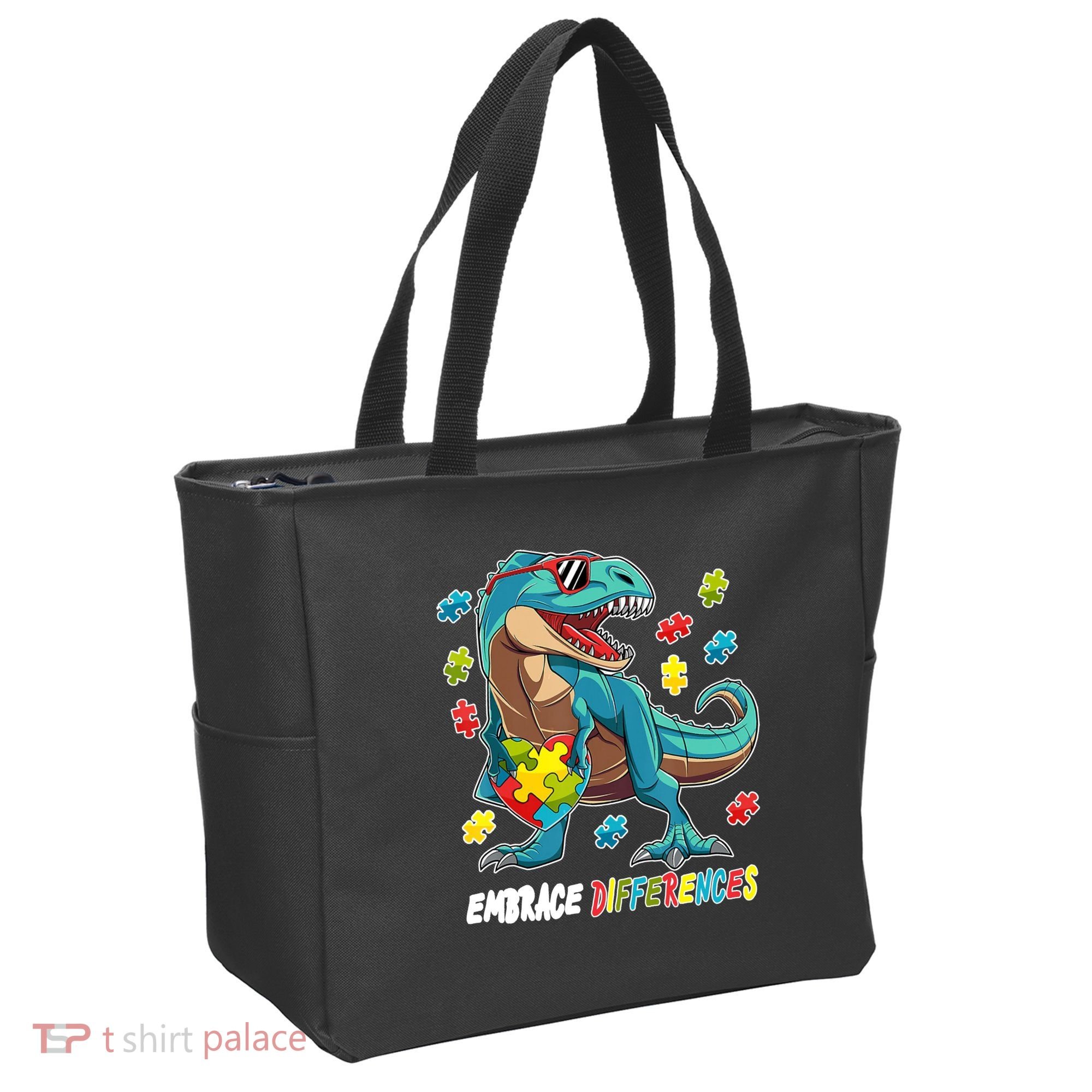 Embrace Differences Autism Awareness Dino Tote Bag