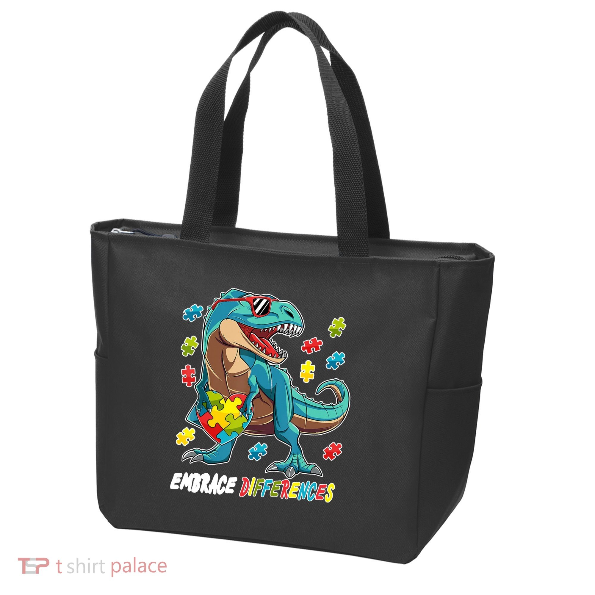 Embrace Differences Autism Awareness Dino Tote Bag