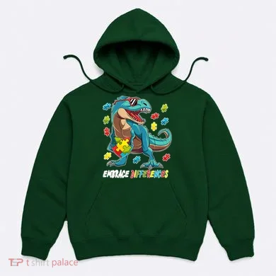 Embrace Differences Autism Awareness Dino Hoodie