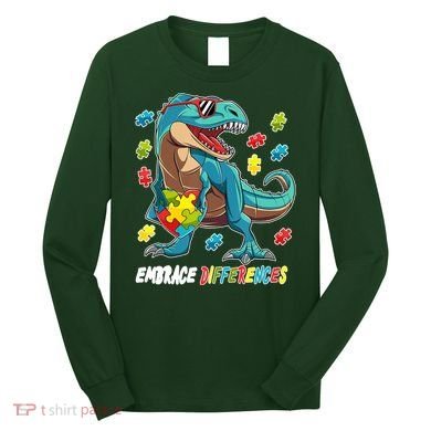 Embrace Differences Autism Awareness Dino Long Sleeve Shirt