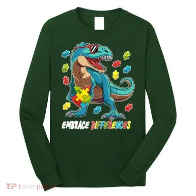 Embrace Differences Autism Awareness Dino Long Sleeve Shirt