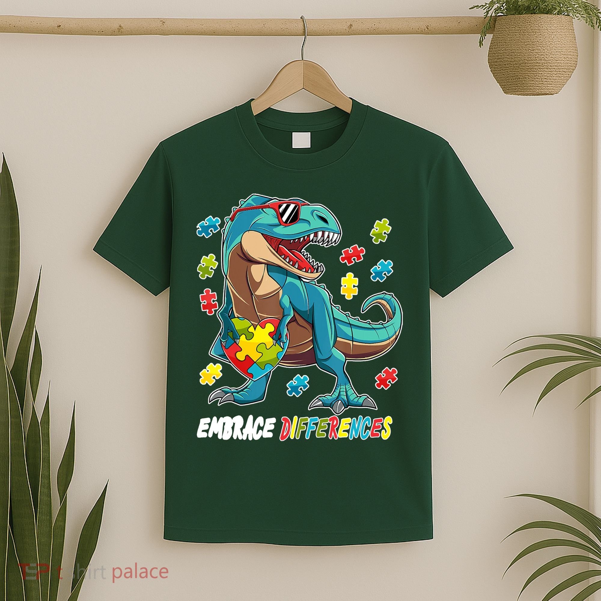 Embrace Differences Autism Awareness Dino T-Shirt