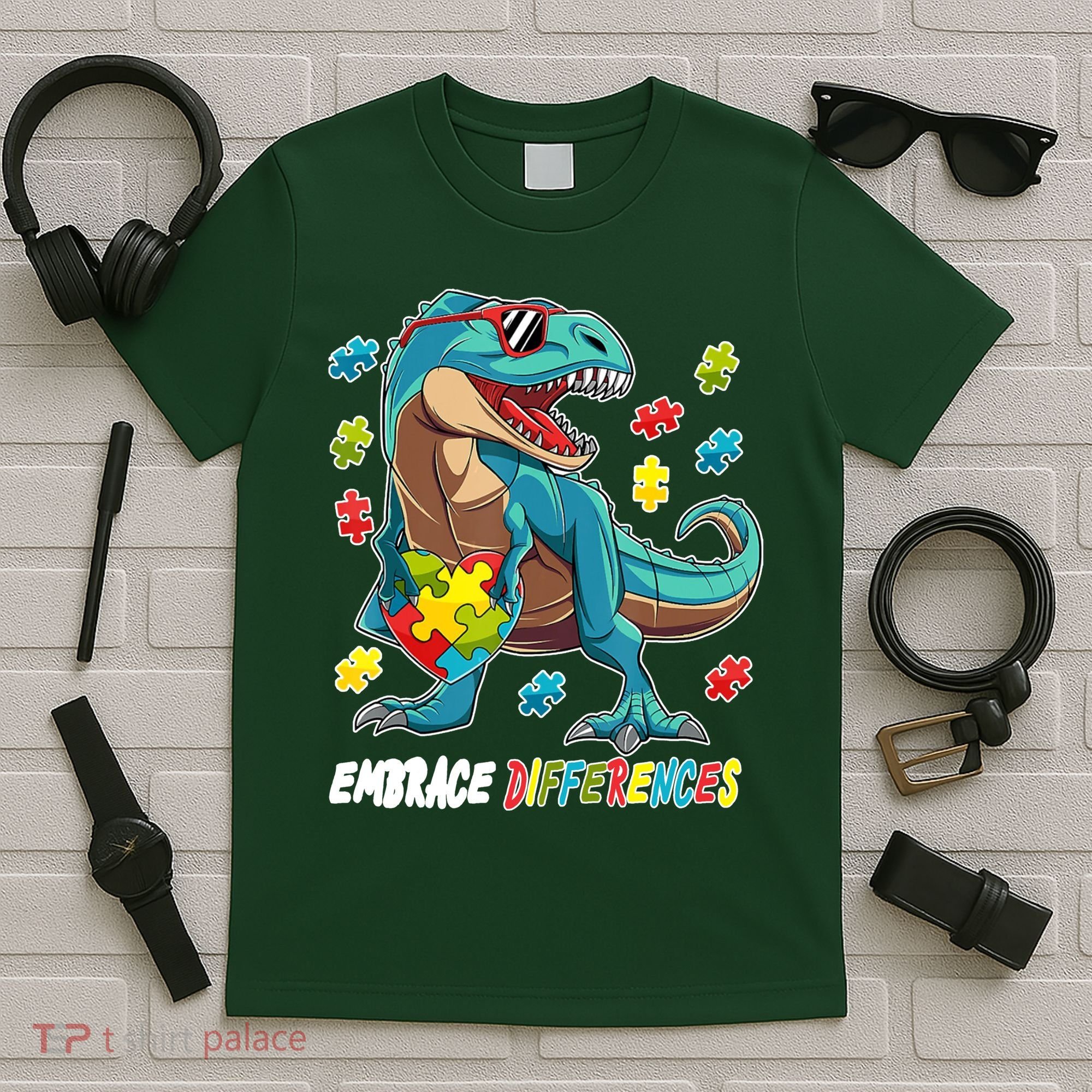 Embrace Differences Autism Awareness Dino T-Shirt