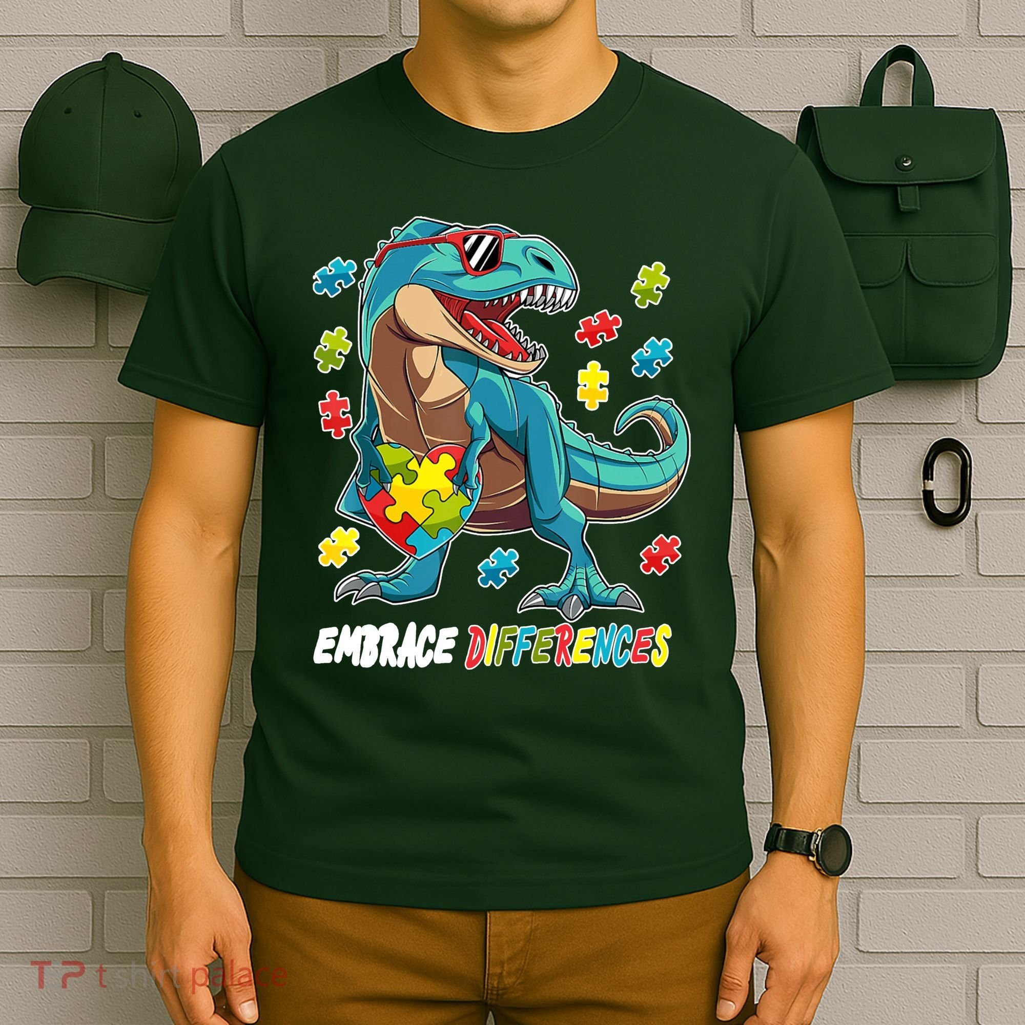 Embrace Differences Autism Awareness Dino T-Shirt