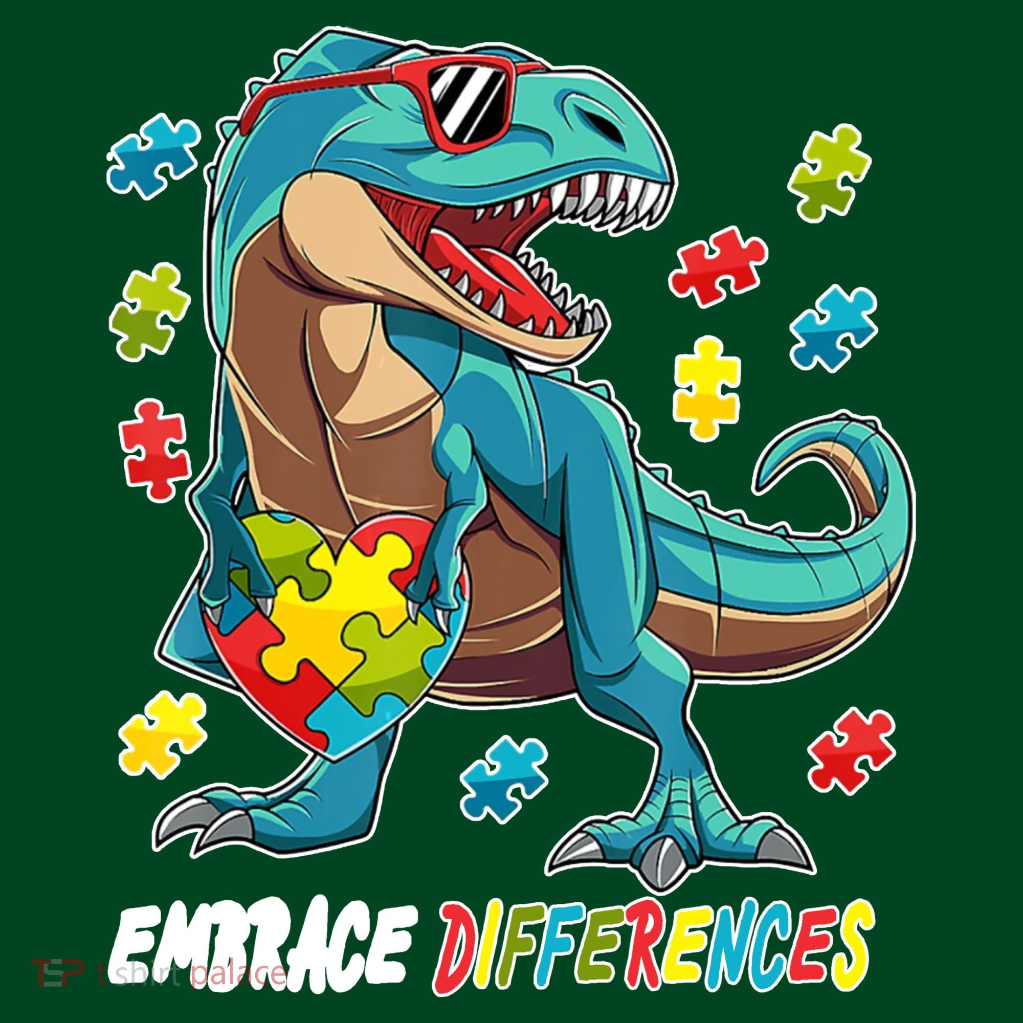 Embrace Differences Autism Awareness Dino Button