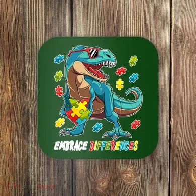 Embrace Differences Autism Awareness Dino Coaster