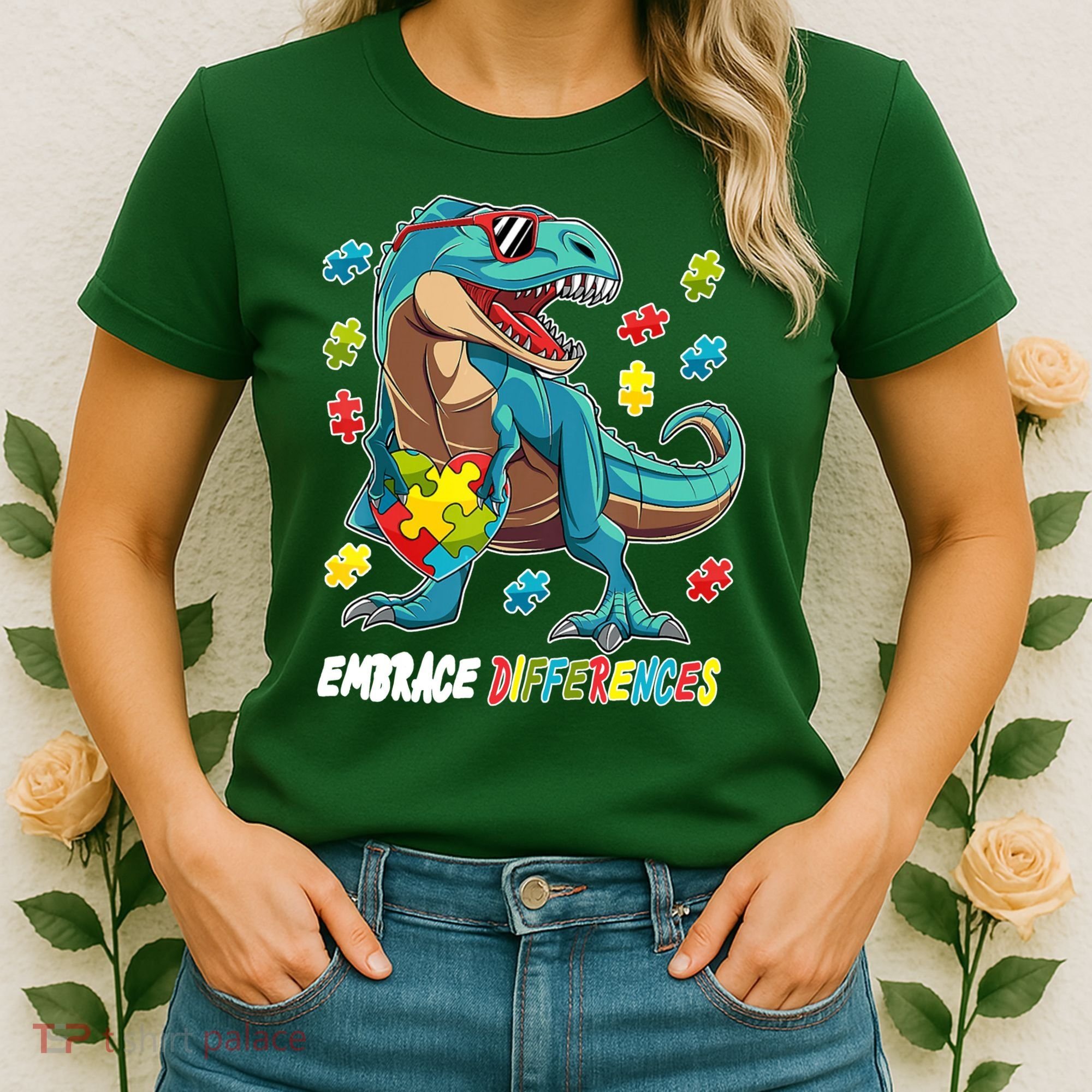 Embrace Differences Autism Awareness Dino Women's T-Shirt