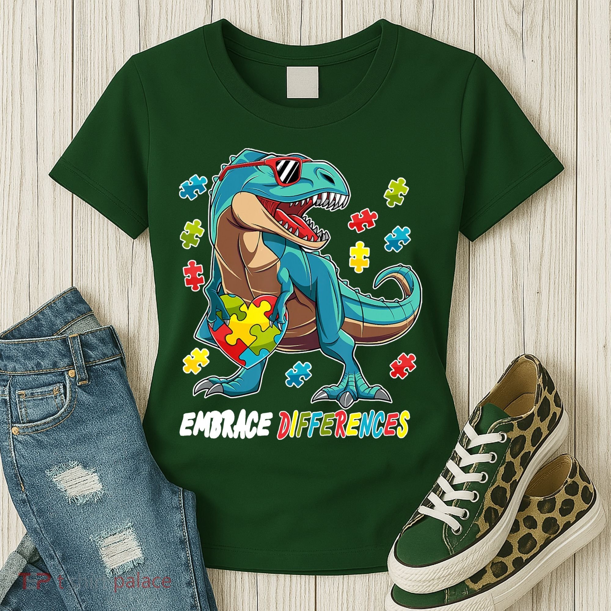 Embrace Differences Autism Awareness Dino Women's T-Shirt