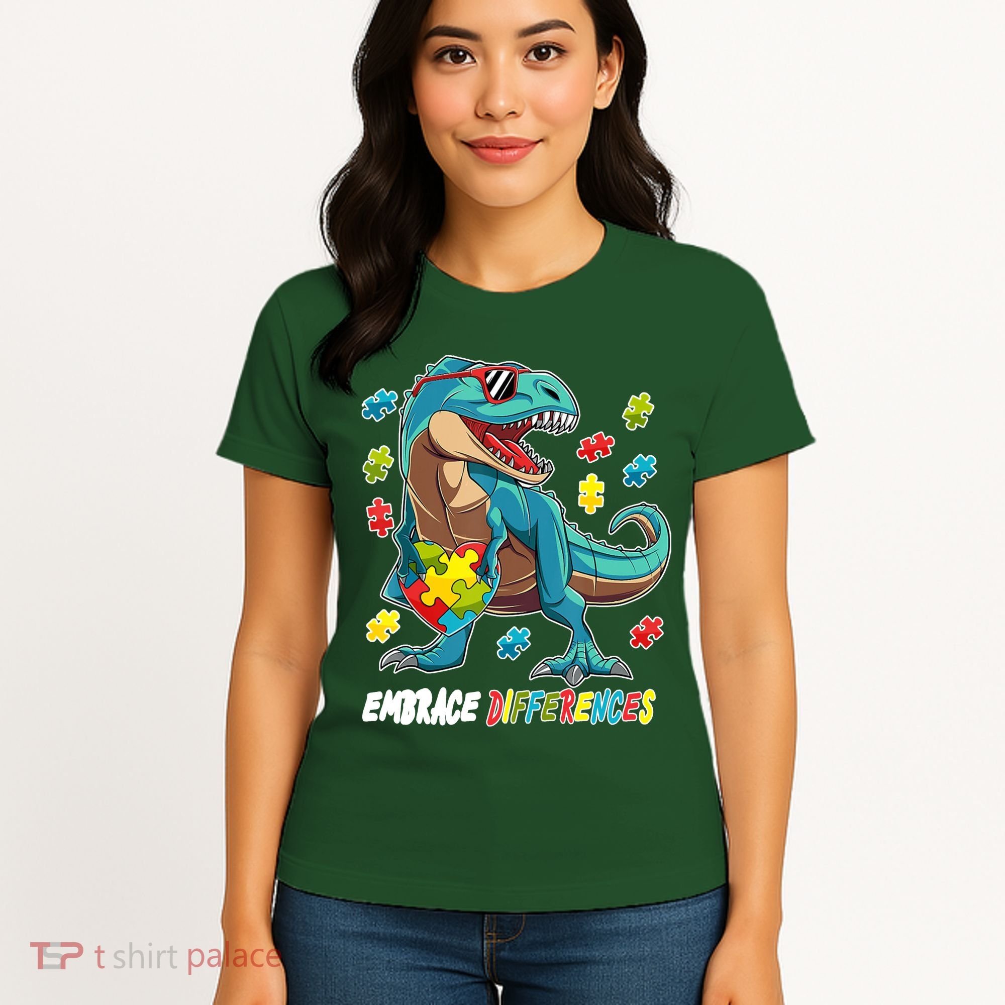 Embrace Differences Autism Awareness Dino Women's T-Shirt