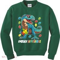 Embrace Differences Autism Awareness Dino Kids Sweatshirt thumb 0