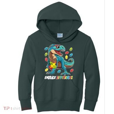 Embrace Differences Autism Awareness Dino Kids Hoodie