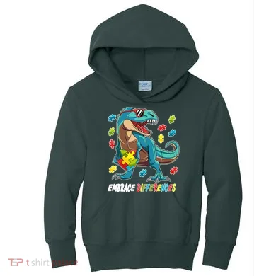 Embrace Differences Autism Awareness Dino Kids Hoodie