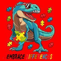 Embrace Differences Autism Awareness Dino Santa Hat thumb 1