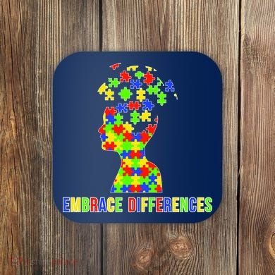 Embrace Differences Autism Awareness Puzzle Pieces Coaster