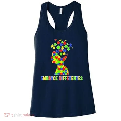 Embrace Differences Autism Awareness Puzzle Pieces Women's Tank Top