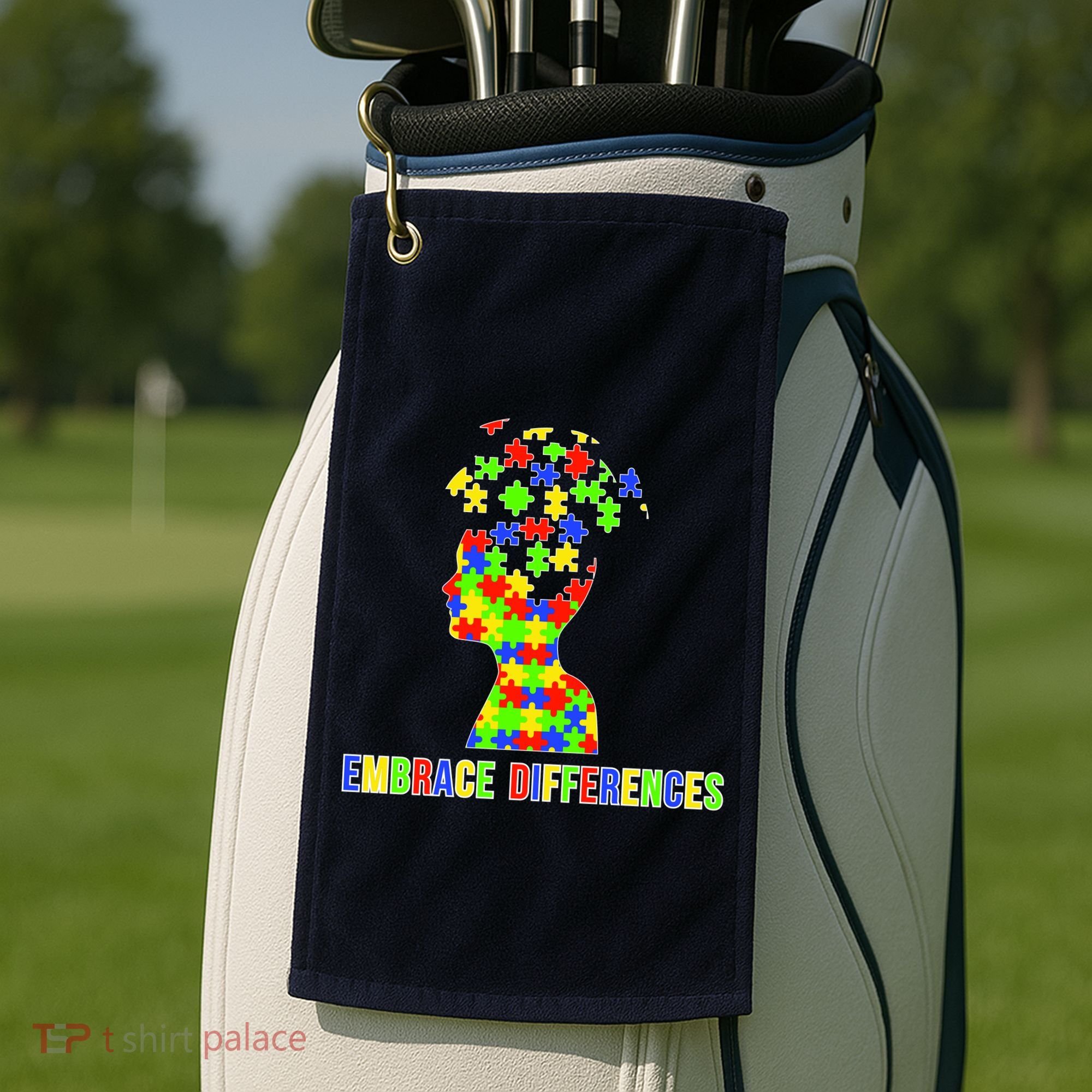 Embrace Differences Autism Awareness Puzzle Pieces Golf Towel